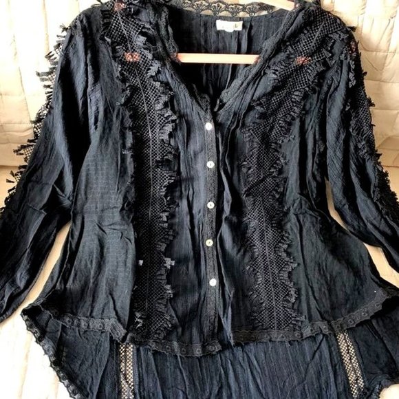 POL Boho Goth Black Lace Woven Blouse Top NEW - Picture 5 of 9